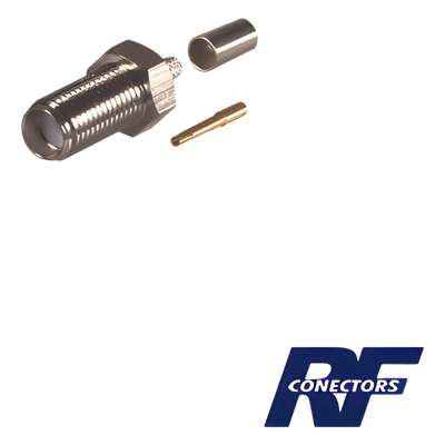 Conector Coaxial SMA Hembra / Anillo Plegable / Para Cable RG-58/U / Cuerpo Bronce Niquelado / Contacto Oro / Aislante Teflón