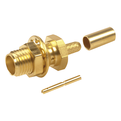 Conector SMA Hembra / Chasis D-Plano / Anillo Plegable RG-174/U / Cuerpo Oro / Aislante Teflón