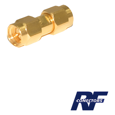 Adaptador RF Tipo Barril / SMA Macho a SMA Macho / Montaje en Línea / Cuerpo Bronce Oro / Aislante Teflón