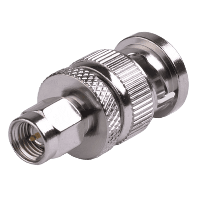 Adaptador Coaxial en Línea / SMA Macho a BNC Macho / Cuerpo Bronce Niquelado / Contacto Oro / Aislante Teflón