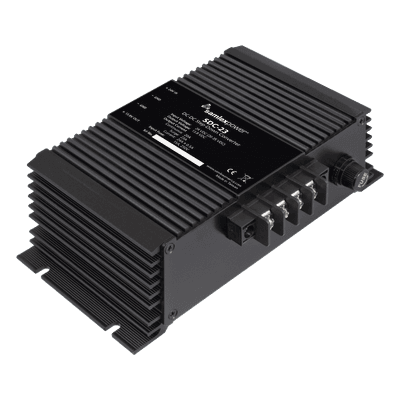 Convertidor DC-DC / Entrada 20-35 VDC / Salida 13.8 VDC 20A / Eficiencia 88% / Dimensiones 60x122x198 mm (2.4x4.8x7.8 pulg)