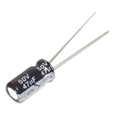Capacitor Electrolítico de Aluminio / 47 µF / 50 Vcc / 105 °C / ESR 0.14 Ω / 6.3 x 11 mm