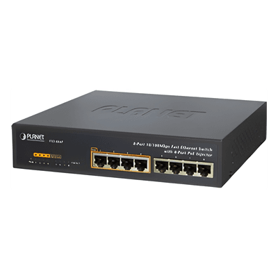Switch no administrable PoE de 8 puertos 10/100 Mbps con 4 puertos PoE 802.3af