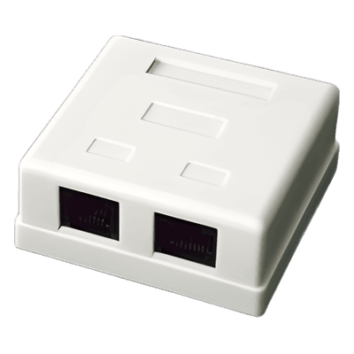 Caja de Pared / 2 Puertos / Cat5e / UTP / Superficial / T568A/T568B / 0 a 70°C