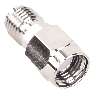 Adaptador RF en Línea / Conector SMA Macho Inverso a SMA Hembra / Cuerpo Bronce Niquelado / Contacto Oro / Aislante Teflón