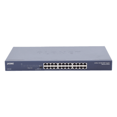 Switch Gigabit No Administrable / 24 Puertos 10/100/1000 Mbps / Alcance Extendido 200 m (656.2 ft) / 48 Gbps Switching Fabric / Montaje Rack 1U