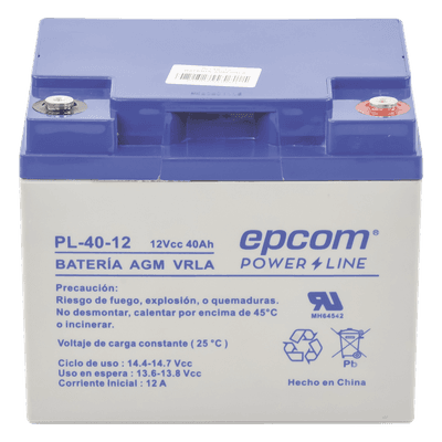 Batería 12 Vcc / 40 Ah / UL / Tecnología AGM-VRLA / Para uso en equipo electrónico Alarmas de intrusión / Incendio/ Control de acceso / Video Vigilancia / Terminales tipo M6 ( HEX ) / Cargador recomendado CHR-250.