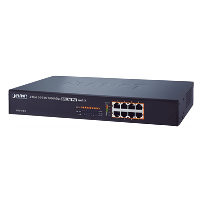 Switch no administrable de 8 Puertos 10/100/1000 Mbps con High PoE 802.3at, 240W potencia total