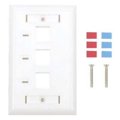 Placa de Pared / 3 Puertos Keystone / Espacio para Etiqueta / 70 x 115 mm / 2.75 x 4.52 in / Blanco