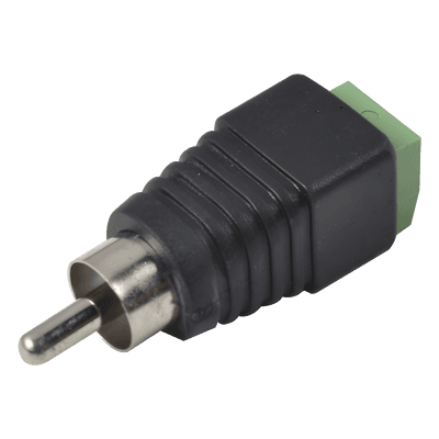 Adaptador RCA Macho Tipo Jack Polarizado / Terminales Tipo Tornillo / Polarizado (+/-) / Recomendado para Video y Audio en Sistemas de Video Vigilancia a 2 Hilos