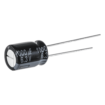 Capacitor Electrolítico Radial / 1000 µF / 16 VDC / 8000 h a 105 °C / 10 mm x 16 mm / Corriente de Rizado 1790 mA RMS