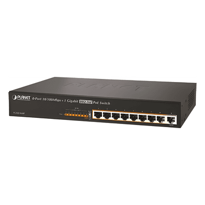 Switch no adminsitrable PoE de 8 Puertos PoE 100BaseTX + 1 Puerto 100/1000Base-T con 150W de Potencia Total
