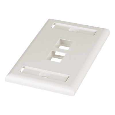 Placa de Pared Vertical / 2 Puertos Keystone / Espacios para Etiquetas / Blanco Mate / 2.75 x 4.5 pulg.