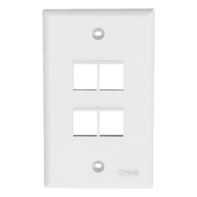 Placa de Pared Vertical / 4 Puertos Keystone / Montaje Vertical / 69.8 x 114.3 mm / 2.75 x 4.5 pulg. / ABS / Blanco