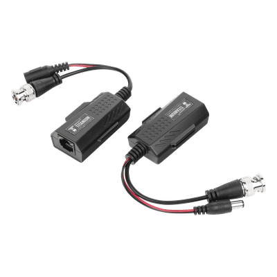 Kit de transceptores activos con conector para alimentación (12V/24Vcc/AC) TurboHD para aplicaciones de video por UTP Cat5e/6 en HD. Distancia de hasta 150 m en 4K