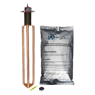 Electrodo de Puesta a Tierra / 45 Amp / Filtro LCR / Resistencia < 2 Ohm / Cobre Electrolítico / Compuesto H2Ohm / 20 Años Sin Mantenimiento