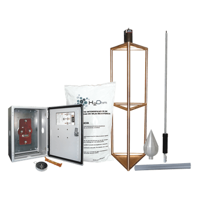 Kit de Protección Contra Rayos / 300 m (984.3 ft) de Diámetro de Protección / Punta Captadora con 95% de Reducción de Caída / Mástil de Aluminio 1.2 m (3.9 ft) / Electrodo 1000 A / Sistema Externo e Interno Combinado