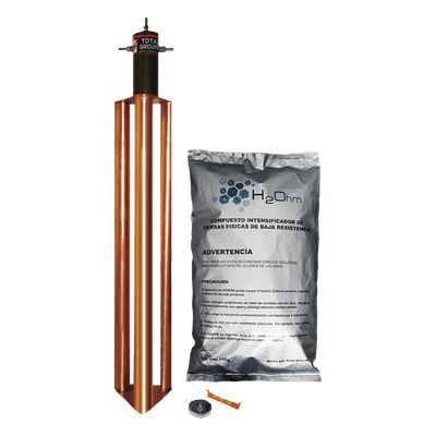 Kit de Puesta a Tierra / 100 A / Electrodo Cobre Electrolítico / Filtro LCR 1/2" / Compuesto H2Ohm / Resistencia <2 ohm