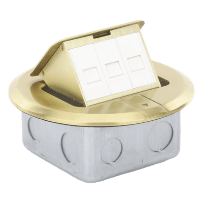 Mini Caja de Piso Redonda / Bronce / 3 Puertos / 0.829 kg / Voz y Datos / Keystone