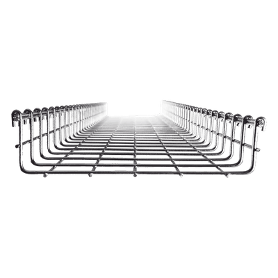 Charola Tipo Malla / Ancho 250 mm (9.8 in) / Peralte 66 mm / Tramo 3 m (9.8 ft) / Electro Zinc 15-20 micras / Capacidad 263 Cables Cat6