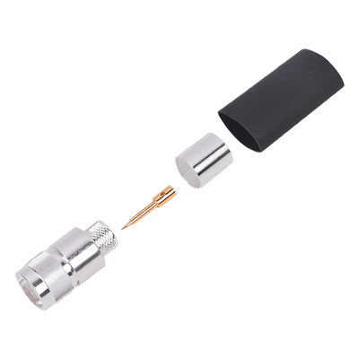 Conector N Macho / Anillo Plegable / Bronce Plateado / Contacto Oro / Teflón / LP-600 LMR-600 CNT-600