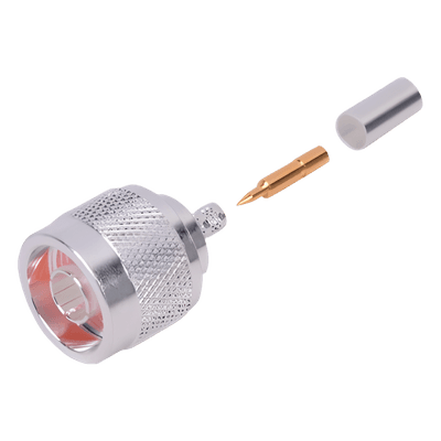 Conector Coaxial N Macho / Anillo Plegable / Cable RG-142/U / Cuerpo Bronce Plateado / Contacto Oro / Aislante Teflón