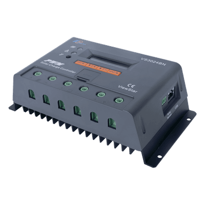 Controlador Solar de Carga PWM / 30 A / 12/24 V / Display LCD / RS485 Modbus / 4 Botones Configurables