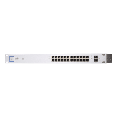 Switch PoE UniFi capa 2 Administrable de 26 puertos Gigabit (24 eth PoE y 2 SFP) 802.3 af/at / Pasivo 24V, 500 Watts, throughput de 38.69 Mpps
