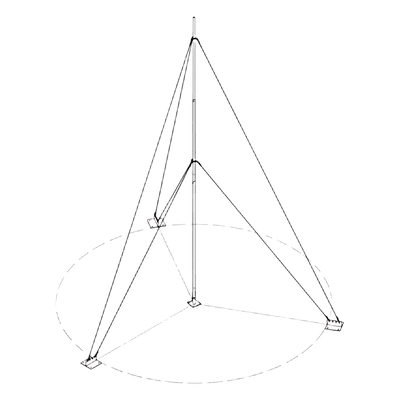 Mástil Telescópico / Altura Ajustable 6 m (19.7 ft) / Base Galvanizada / Capacidad 5 kg / 12 Cuellos para Cables / Anclajes Concreto