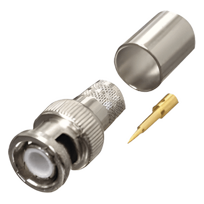 Conector Coaxial BNC Macho / Anillo Plegable / Bronce Niquelado / Contacto Oro / Teflón / RG-8/U, LMR-400, CNT-400, 9913
