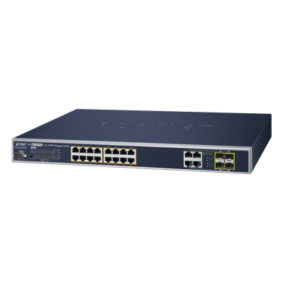 Switch Administrable 16 puertos 10/100/1000 802.3at PoE 230W y 4 puertos GigabitTP/SFP Combo