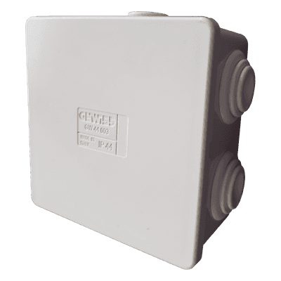 Caja Estanca de Derivación / 6 Entradas Ø23 mm / IP44 / IK07 / 80×80×40 mm / Tapa a Presión / Libre de Halógenos