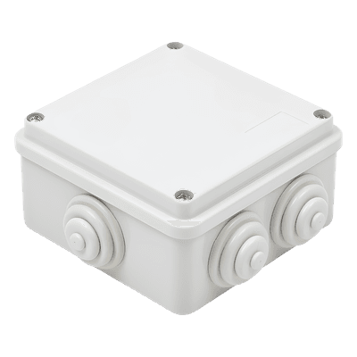 Caja Estanca de PVC Para Derivación y Conexión, 6 Entradas, Tapa Atornillada,100x100x50 mm (Área Interna), Uso Exterior IP55, Material que no Propaga el Fuego y Libre de Hálogenos