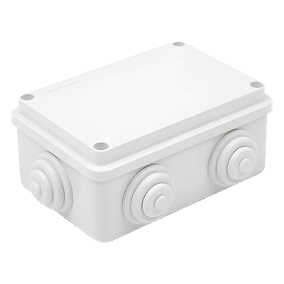 Caja Estanca de PVC Para Derivación y Conexión, 6 Entradas, Tapa Atornillada, 120x80x50 mm (Área interna), Uso Exterior IP55, Material que no Propaga el Fuego y Libre de Hálogenos