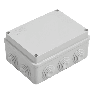 Caja Estanca de PVC Para Derivación y Conexión, 10 Entradas, Tapa Atornillada, 150x110x70 mm (Área interna), Uso Exterior IP55, Material que no Propaga el Fuego y Libre de Hálogenos
