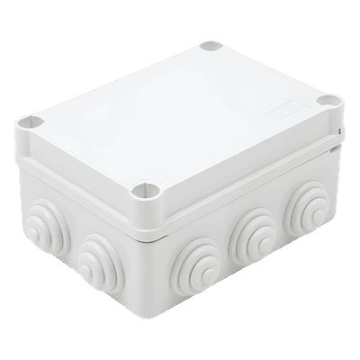 Caja Estanca de PVC Para Derivación y Conexión, 10 Entradas, Tapa con Tornillo de 1/4" de Vuelta, 150x110x70 mm (Área interna), Uso Exterior IP55, Material que no Propaga el Fuego y Libre de Hálogenos
