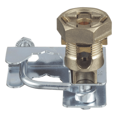 Abrazadera de Tierra para Piso Falso / 2 Conductores 6-1/0 AWG (16-50 mm²) / Pedestal Cuadrado 22 mm (7/8') / Pedestal Redondo 25-29 mm (1' a 1 1/8') / Bronce / TIA-607-A