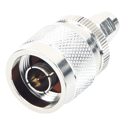 Adaptador RF en Línea / SMA Macho Inverso a N Macho / Cuerpo Bronce Niquelado / Contacto Oro / Aislante Teflón