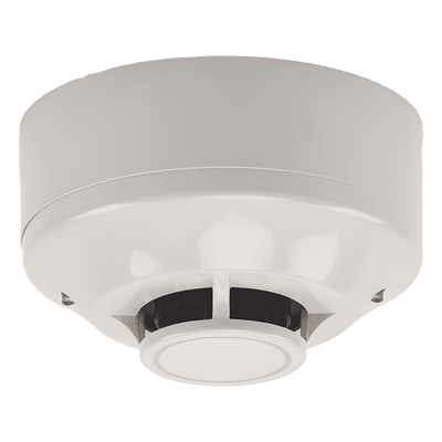 Detector de Calor Inalámbrico Direccionable / Temperatura Fija 135 °F (57 °C) / Red Mallada Clase A 902-928 MHz / Topología Padre-Hijo con Repetidor / Base y Baterías Incluidas