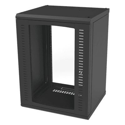 Gabinete para Montaje en Pared, Puerta de Cristal Templado, Cuerpo Fijo con Rack 19" de 16 Unidades