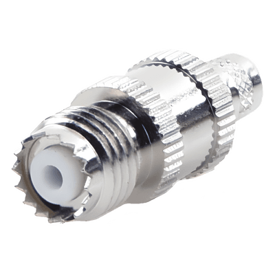 Conector Coaxial Mini-UHF / Hembra en Línea / Anillo Plegable / Para RG-8/X, LMR-240, Belden 9258 / Níquel/Plata/Teflón