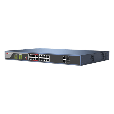 Switch PoE 250 Metros Larga Distancia / 16 Puertos 802.3at (30 W) 100 Mbps + 2 Puertos Gigabit + 2 Puertos SFP