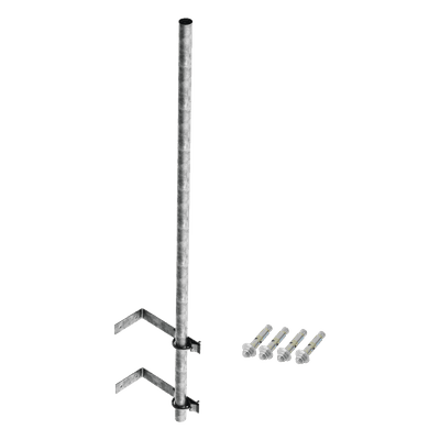 Mástil de Montaje en Pared / Acero Galvanizado / 3 m (9.8 ft) de Altura / Diámetro 1-1/4' Ced. 30 / Herrajes Tipo L y Abrazaderas Tipo U