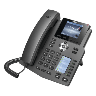 Teléfono IP empresarial para 4 líneas SIP con 2 pantallas LCD, 6 teclas BLF/DSS, conferencia de 3 vías, PoE
