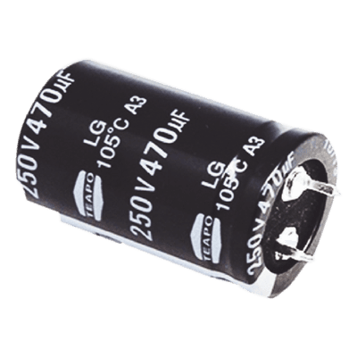 Capacitor Electrolítico de Aluminio / 470 µF / 250 VDC / 105 °C / 25 x 40 mm / Radial