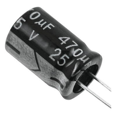 Capacitor Electrolítico Radial / 470 µF / 25 Vcc / 105 °C / 8 x 15 mm