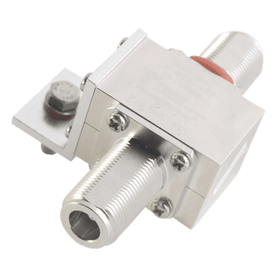 Protector Coaxial / Rango 20-1000 MHz / Potencia 375 W VHF / Conectores N-Hembra / Montaje de Tierra Universal