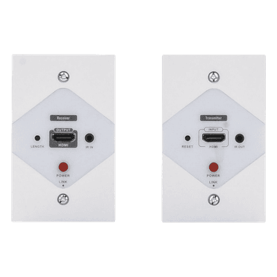 Kit Extensor HDMI en PLACAS DE PARED para distancias de 40 metros / Resolución 1080P @ 60 Hz / Cat 6/6A/ 7 / HDR/ Cero Latencia / Soporta Control Remoto / Placa de pared de 2.74 x 4.49” (tamaño estándar de EE.UU.).