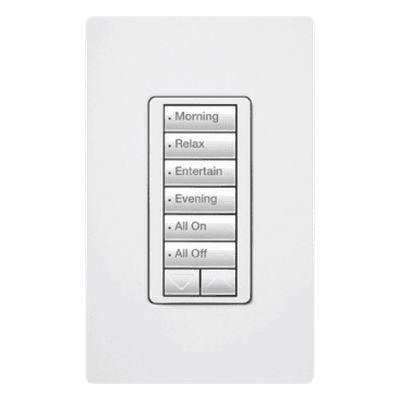 Teclado Híbrido con Atenuador / 6 Botones Programables / 450 W Incandescente / 100 W LED/CFL / Control de Neutro / Radiofrecuencia 431-437 MHz / Hasta 9 m (29.5 ft) de Repetidor