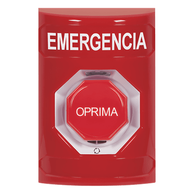 Botón de Emergencia / Acción Mantenida / Girar para Restablecer / LED Multicolor / Texto Español / ADA / Anti-Vandálico